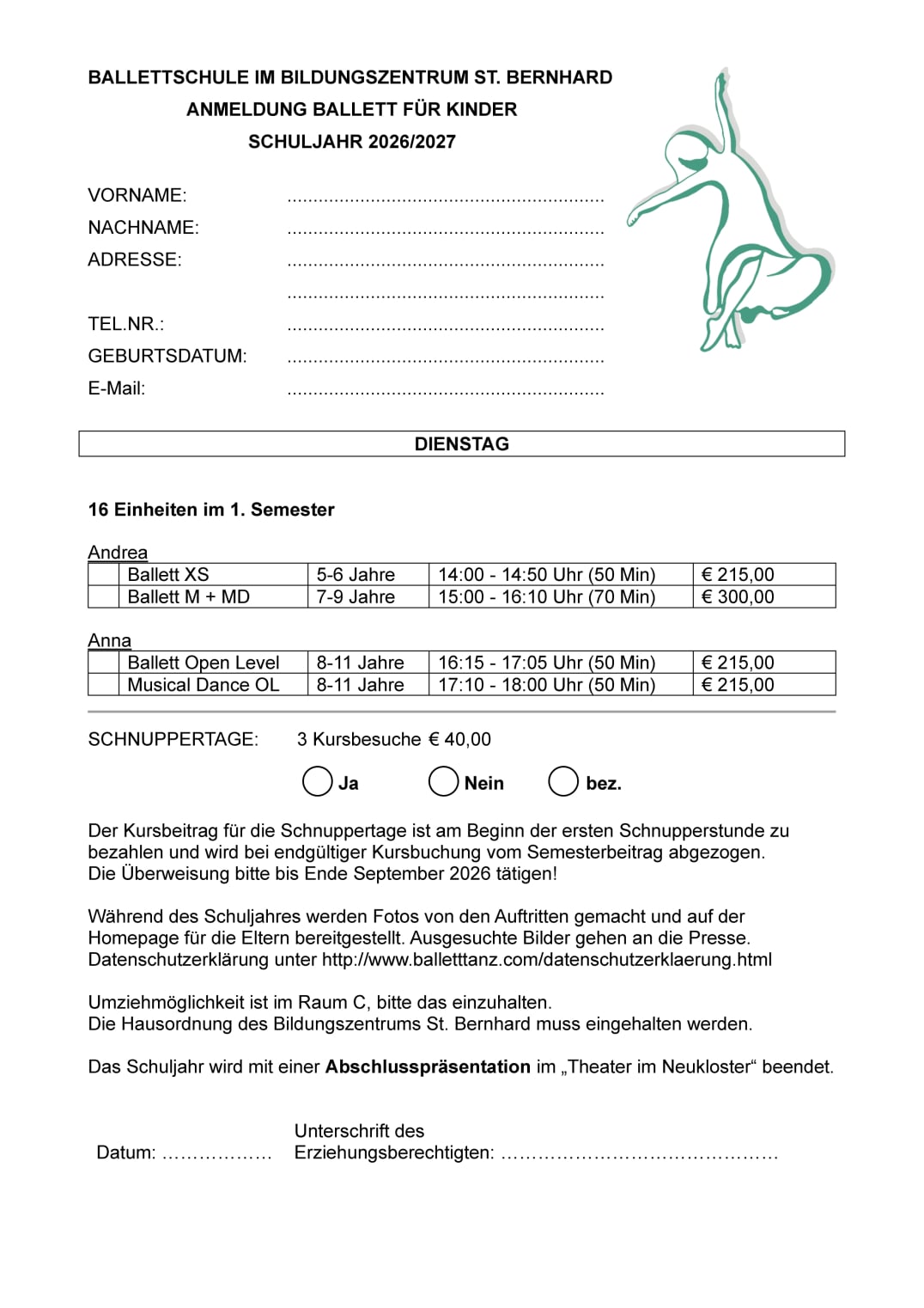 Anmeldung Dienstag
